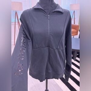FREE PEOPLE RICHER POORER Quarter Zip "For the People" Black Sweatshirt Size M